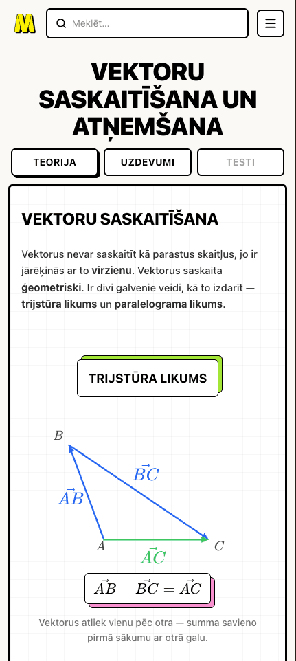 Vienības riņķis teorijas lapa telefonā